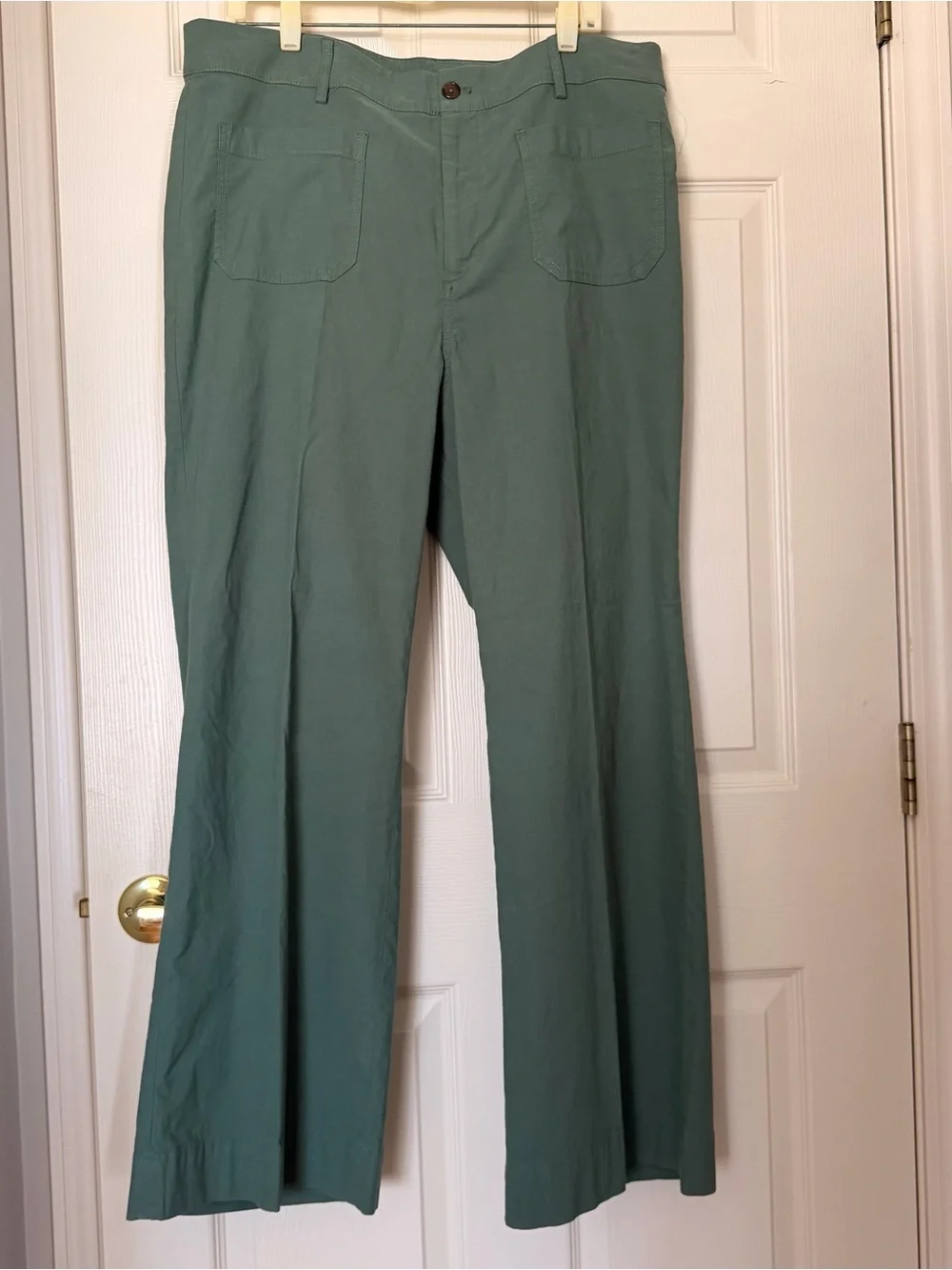 J.Crew High Rise Straight Leg Cotton Linen Patch-Pocket Pants Sage Green Size 34